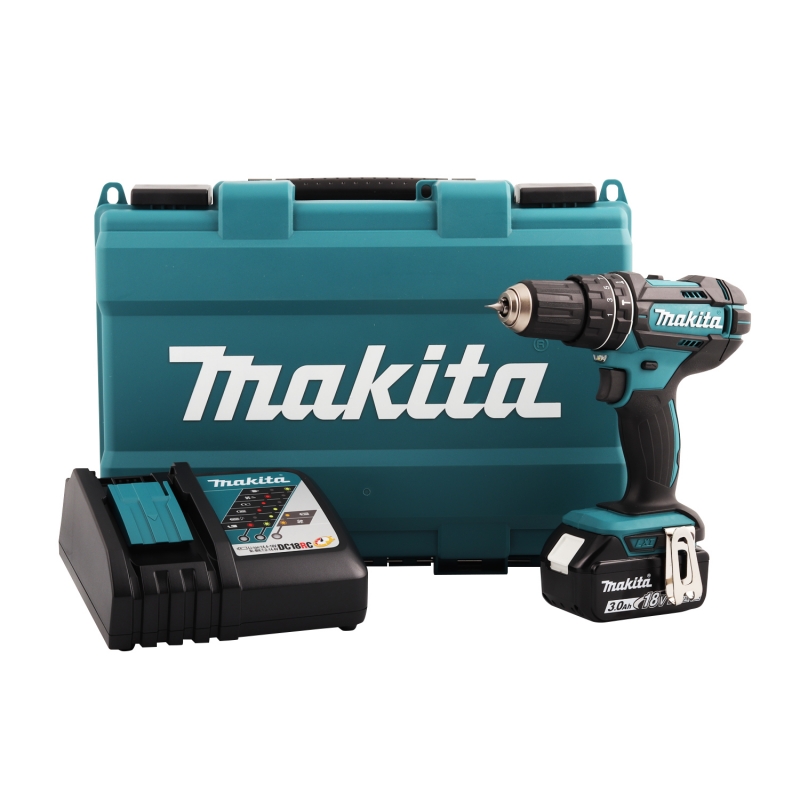 Perceuse à percussion 18V Makita + Batterie Lithium 3Ah + chargeur +  Mallette