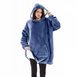 Sweat Polaire bleu jean Plaid Capuche molleton Confortable
