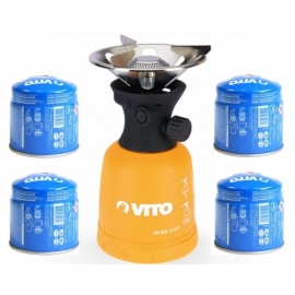 Réchaud gaz Vito 1 feu | Méga pack avec 4 cartouches perçables incluses.