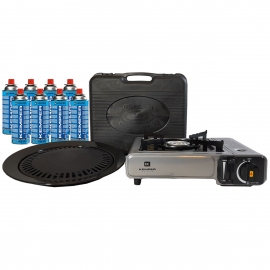 Super pack contenant 1 réchaud gaz avec fonction barbecue + 4 cartouches de gaz UN 2037.