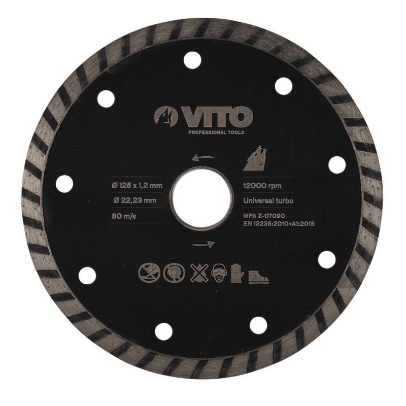 Disque diamant 125mm 1.2mm Alésage 22.5mm Vitesse 12200 tr/min VITO