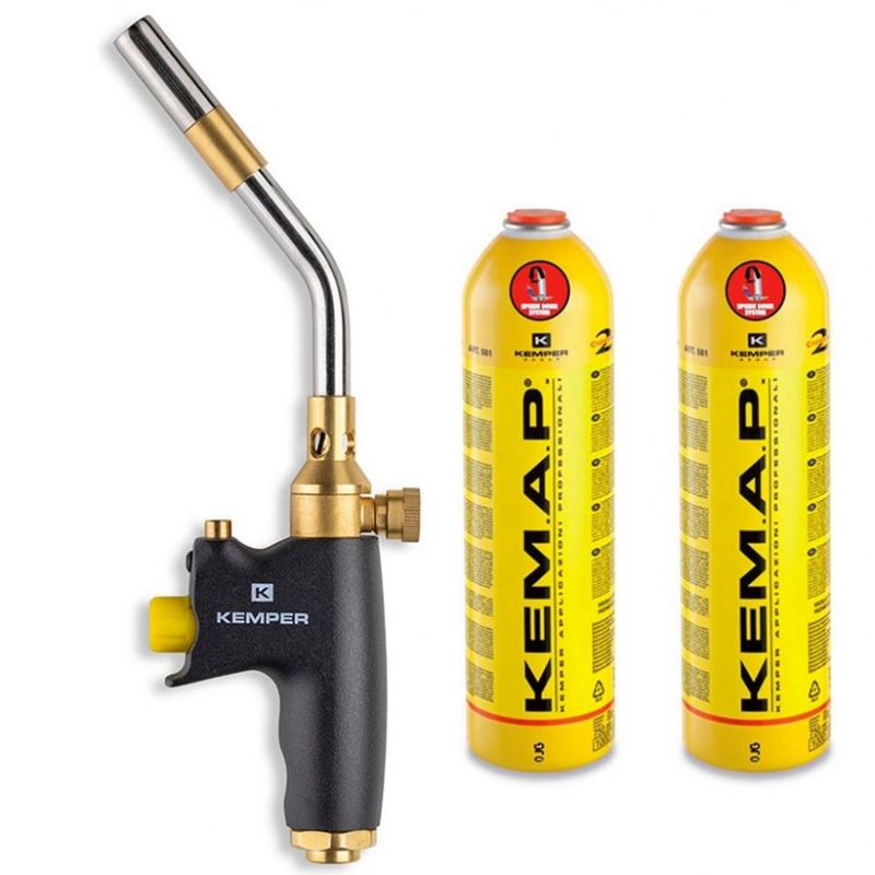 Chalumeau gaz Professionnel + 2 bouteilles Propane KEMPER Lampe à souder  Professionnelle Kit Mallette