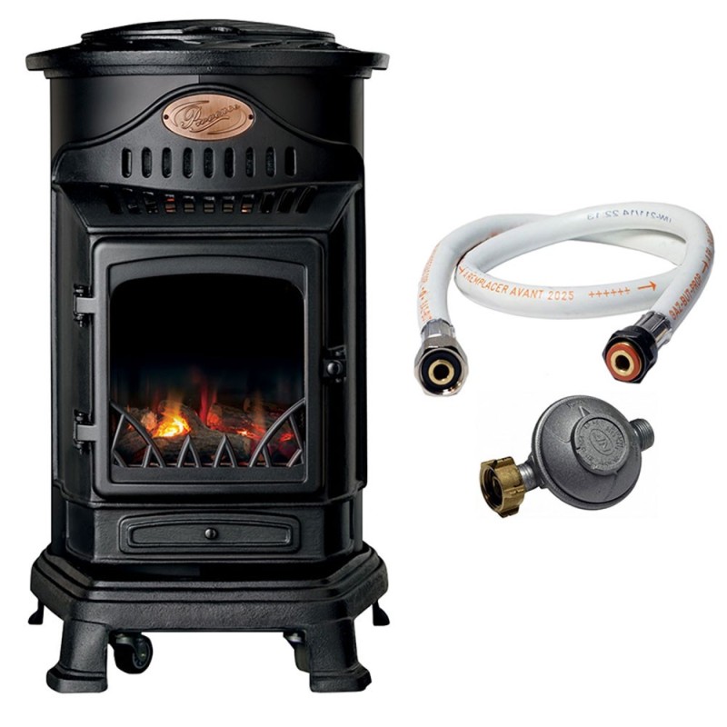 Gas Stove 34KW Matte Black Piezo Ignition Autonomy 60h Cast Iron