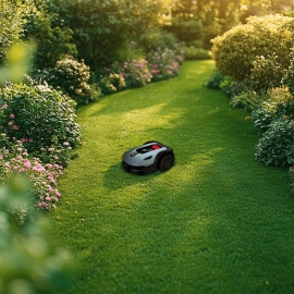 Robot tondeuse Vito en action sur une pelouse