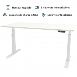Bureau assis-debout électrique réglable en hauteur avec 3 mémoires de position - Optimisez votre confort sur Univers du Pro
