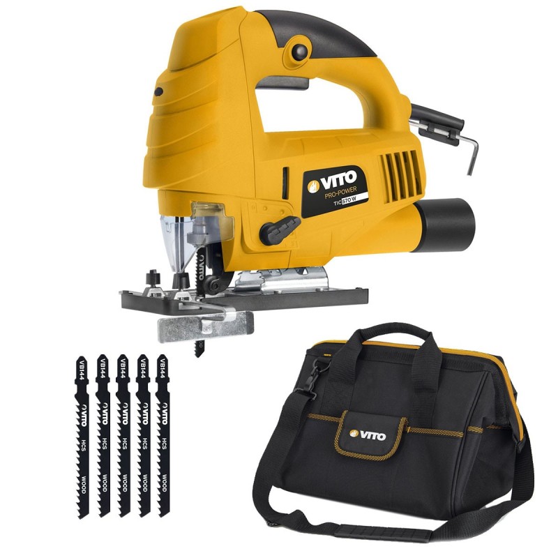 Scie sauteuse 570W 6 Vitesses Coupe Bois Acier Aluminium 5 lames 100