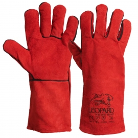 Gant anti chaleur en cuir rouge taille 10 avec manchette longue