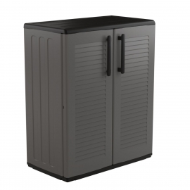 Armoire de Rangement Grise Armoire basse 2 portes Polypropylène 68x37h84 cm ArtPlast