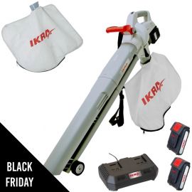 Souffleur de feuilles 3en1 Aspirateur Broyeur Souffleur 40V + 2 batteries lithium + Chargeur + Double Sac 45L IKRA