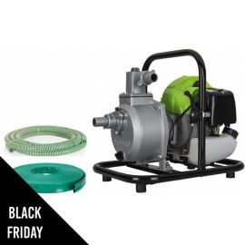 Motopompe thermique 43 cm3 2T 1.5CV + Tuyaux d'aspiration et d'évacuation 2 x 10m Vide caves Piscines VITO