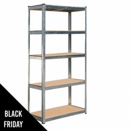 Etagère 5 tablettes Charges lourdes L90xP40xH180 cm Structure acier zingué Plateaux bois Brixo