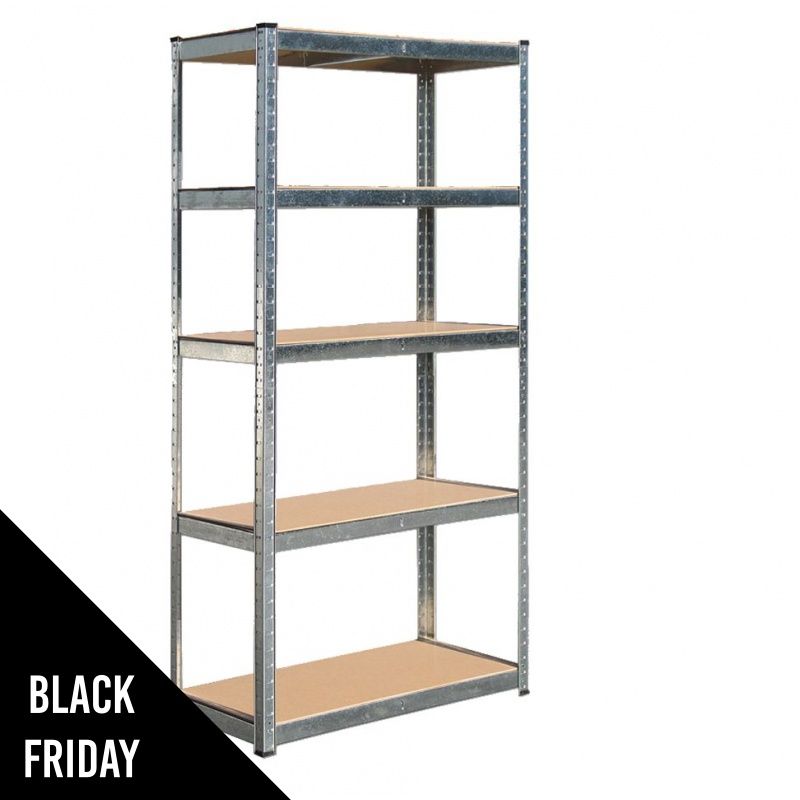 Etagère 5 tablettes Charges lourdes L90xP40xH180 cm Structure acier zingué Plateaux bois Brixo