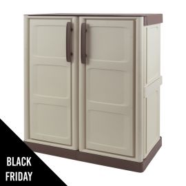 Armoire de Rangement Basse ARTPLAST – 2 Portes, 1 Étagère Réglable, Beige & Taupe, Intérieur/Extérieur