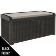 Coffre de jardin 560L Effet rotin avec Coussin Santorini TOOMAX L147xP72xH65 cm résine Résiste au gel, intempéries et UV