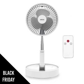 Ventilateur Silencieux Sans fil à Batterie Rechargeable 3.7V BLANC Pied pliable & Télescopique Télécommande Autonomie 24h Jocca