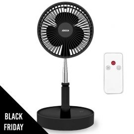 Ventilateur Silencieux Sans fil à Batterie Rechargeable 3.7V NOIR Pied pliable & Télescopique Télécommande Autonomie 24h Jocca