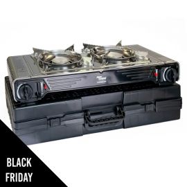 Réchaud gaz 2 feux 4400W Inox Portable avec Sécurité Thermocouple Utilisation Int et Exterieur Allumage piezo ATLAS ALPEN