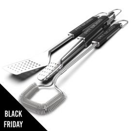 Kit Barbecue 3 Ustensiles PIT BOSS : Spatule, Pince, Brosse - Inox Haute Résistance & Poignées Antidérapantes