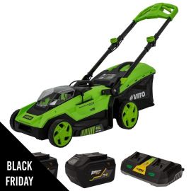 Tondeuse à gazon sans fil 40V -2 Batteries lithium 6.0Ah Chargeur Double Pelouses jusqu'à 600m2 Moteur Brushless VITO
