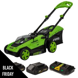 Tondeuse à gazon sans fil 40V 2 batteries 2.0Ah Chargeur double Moteur Brushless Largeur 40cm Bac 40L VITO