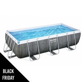 Piscine hors sol rectangulaire 404 x 201 x 100 cm Pompe de filtration ChemConnect Effet rotin gris BESTWAY