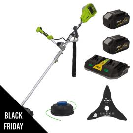 Débroussailleuse et Coupe bordure 40V + 2 Batteries Lithium 4.0Ah + Chargeur Double Lame 3 dents Fil nylon et Harnais VITO