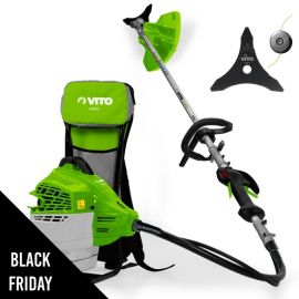 Débroussailleuse Thermique à dos 47cm³ Coupe Ø25cm + Lame et fil nylon Réservoir 1L Autonomie 1h30 Port sac à dos VITO