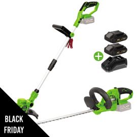 Pack 2 Outils 20V Coupe Bordure et Taille Haies + 2 Batteries lithium 2.0AH + Chargeur + Jeu de 20 lames VITO