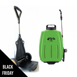 Pulvérisateur à batterie 16L Lithium 8 Ah 2en1 Chariot et bretelles IRIS Chargeur + 3 buses Jardin et Désinfection