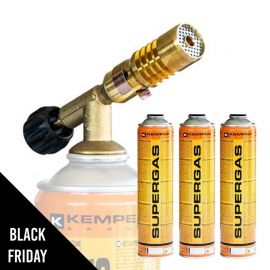 Chalumeau de soudure à gaz Flamme + 3 Cartouches de gaz 330gr KEMPER