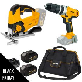 Pack 2 outils sans fil 20V 2 batteries lithium 4Ah VITO Chargeur Rapide Sacoche à outils