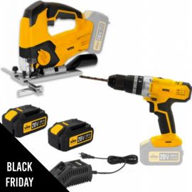 Pack Scie sauteuse + Perceuse sans fil 20V + 2 Batteries lithium 4.0 Ah + 1 Chargeur rapide VITO