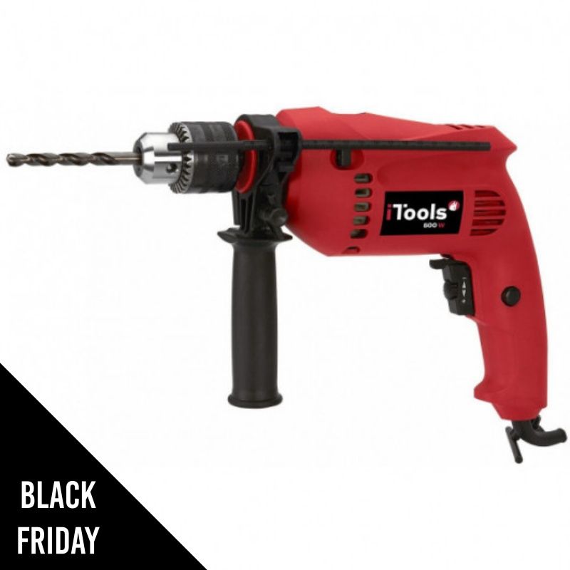 Perceuse à percussion 500W ITOOLS Bois Metal Béton Mandrin 13mm Régulateur de vitesse Accessoires perçage inclus