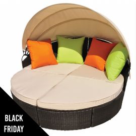 RECONDITIONNE Canapé de jardin Bain de soleil modulable avec toit Pare soleil + 4 Coussins Transat modulable