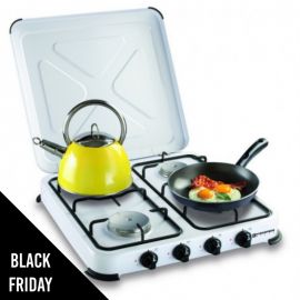 Reconditionnée Plaque de cuisson gaz portable 4 feux kemper- 4650 W - blanc laqué - Gaz butane ou propane