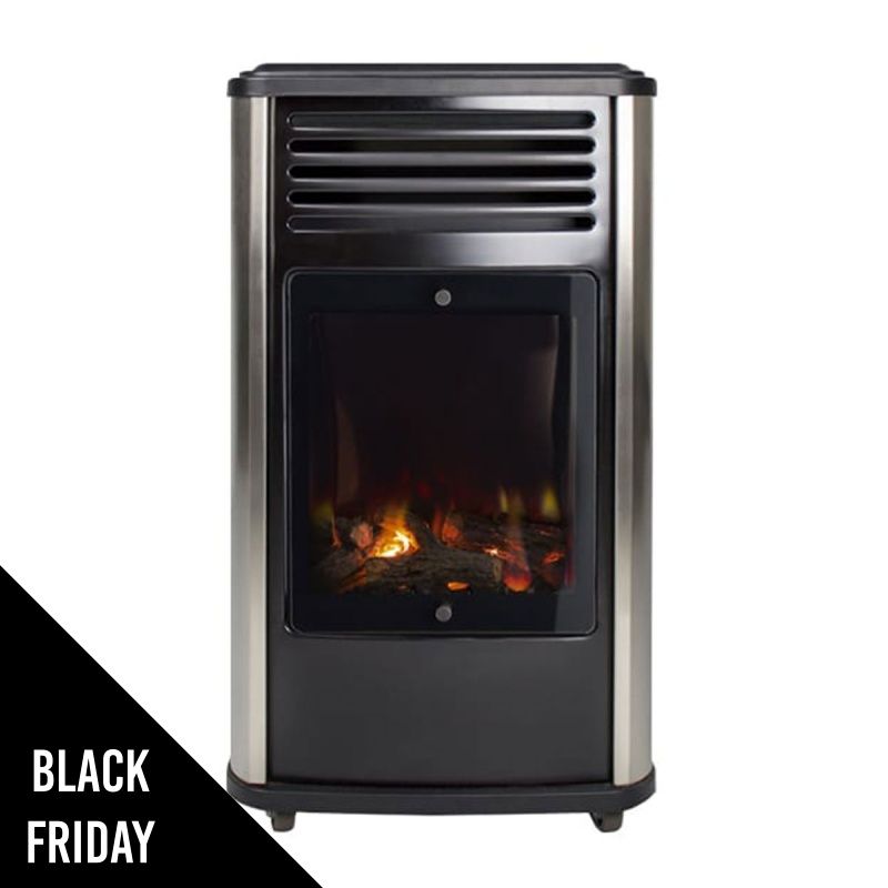 Poêle à gaz 3.4 kW Manhattan Noir Effet feu - 3 niveaux de chauffe Grande autonomie Universal