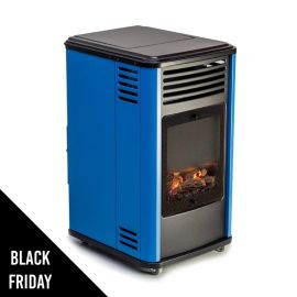 Poêle à gaz 3,4KW Manhattan Bleu - Chauffage d'appoint effet Feu de bois Sahara