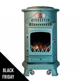 Poêle à gaz - 3.4KW - Vert mat - Fonte véritable - Effet feu - Provence Universal