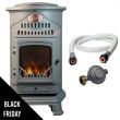 Poêle à gaz - 3,4 kW - Gris - Fonte véritable - Effet poêle à bois + Tuyau gaz + Détendeur butane - PROVENCE UNIVERSAL