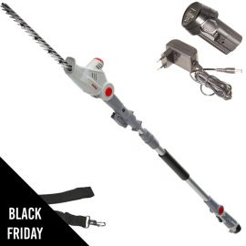 Taille Haie sur perche télescopique 12V - Lame de 41cm -Batterie Lithium 2,5Ah - Chargeur 12V - Sangle d'épaule IKRA