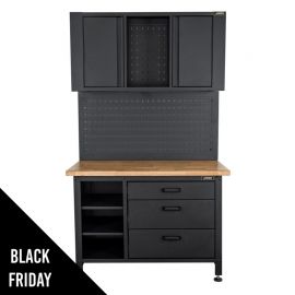 Etabli d'Atelier 120 x 60 x H180 cm Armoire de Rangement - Plan de travail Bois 3 tiroirs Charge 500kg VITO