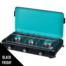 Reconditionné Plaque de cuisson gaz portable 3 feux 3000W Rechaud à gaz butane/Propane Bruleurs inox Couvercle amovible INTEC