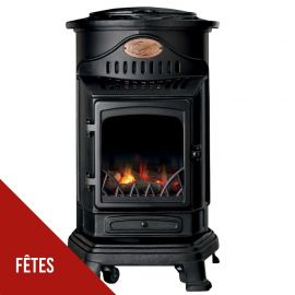 Poêle à gaz - 3.4KW - Noir mat - Effet feu - Fonte véritable - PROVENCE UNIVERSAL
