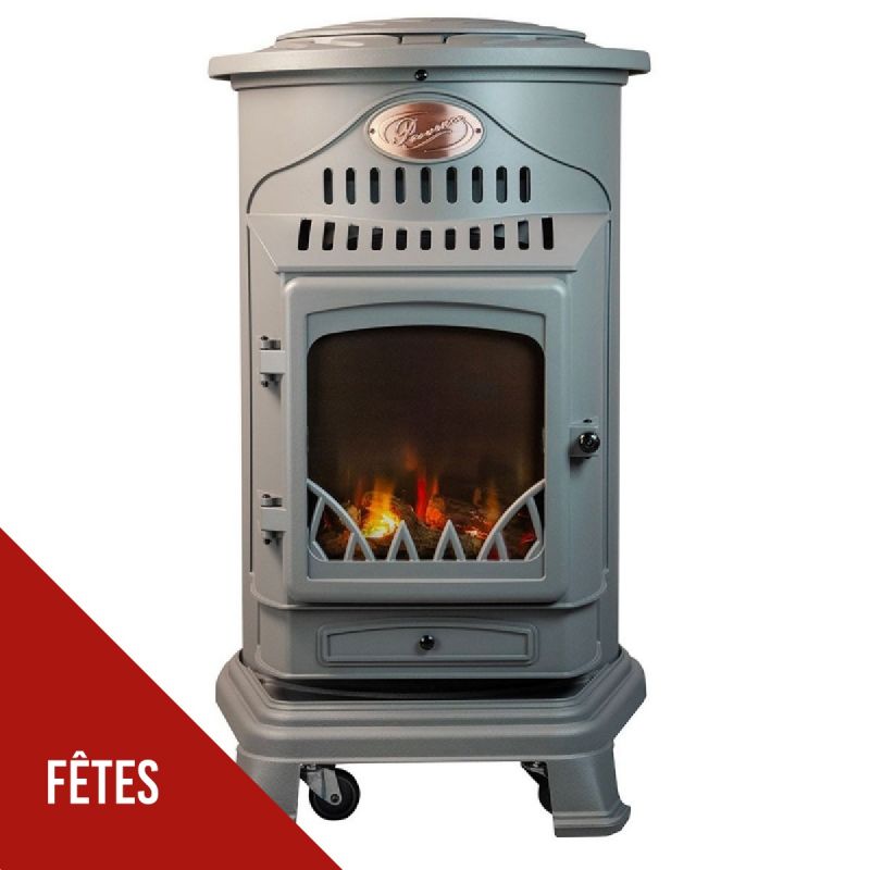 Poêle à gaz - 3.4 KW - Gris - Fonte véritable - Effet feu - PROVENCE UNIVERSAL