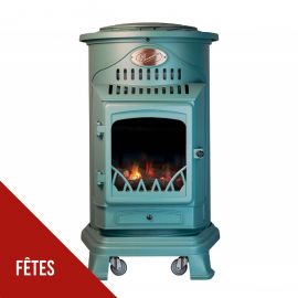 Poêle à gaz - 3.4KW - Vert mat - Fonte véritable - Effet feu - Provence Universal
