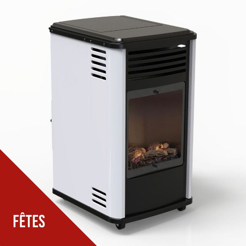 Poele à gaz 3,4KW Manhattan Blanc Chauffage d'appoint effet Feu Sahara