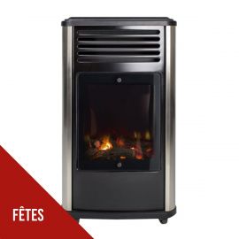 Poêle à gaz 3.4 kW Manhattan Noir Effet feu - 3 niveaux de chauffe Grande autonomie Universal