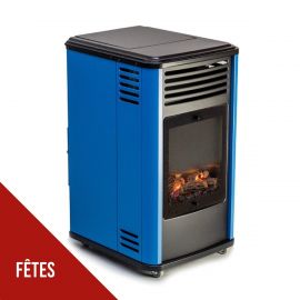 Poêle à gaz 3,4KW Manhattan Bleu - Chauffage d'appoint effet Feu de bois Sahara