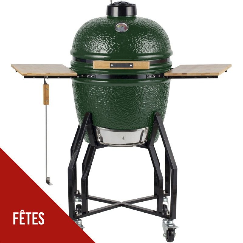 Barbecue à charbon Kamado Vert Céramique Ø 56cm 22 pouces - Grill Exterieur 122.1 x 69.6 x 117.4cm INTEC