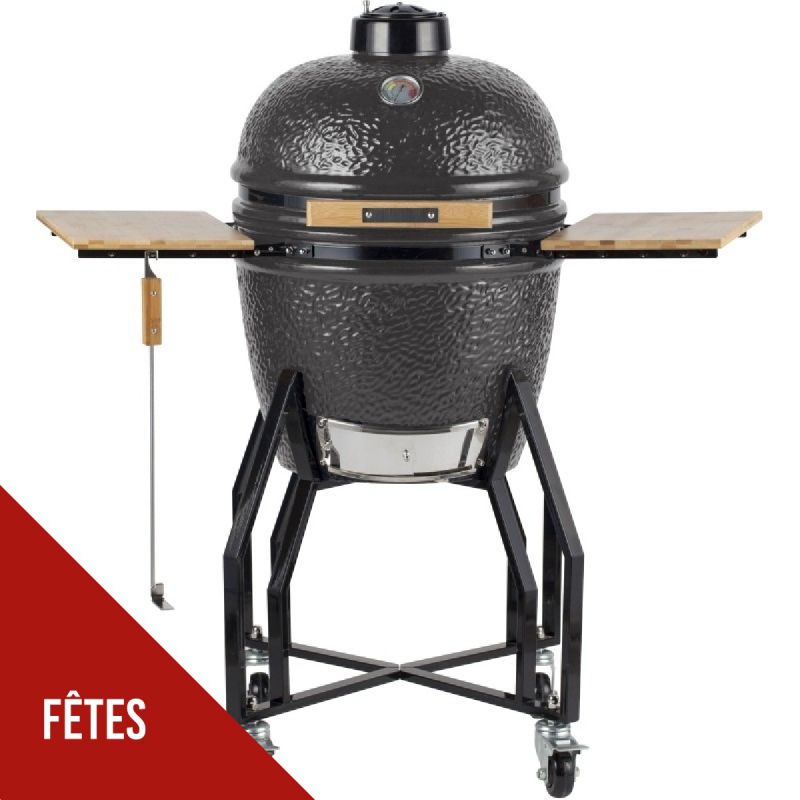 Barbecue à Charbon Kamado Gris Céramique Ø 56cm 22 pouces Grill Extérieur 122.1 x 69.6 x 117.4cm INTEC